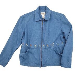 Napa Valley Petites Womens Jacket Size S Embroidered Flowers Pockets Full Zipper
